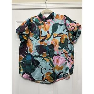 NWT THML Anthropology Floral Print Women's Shirt Balloon Sleeve XS Career Ruffle